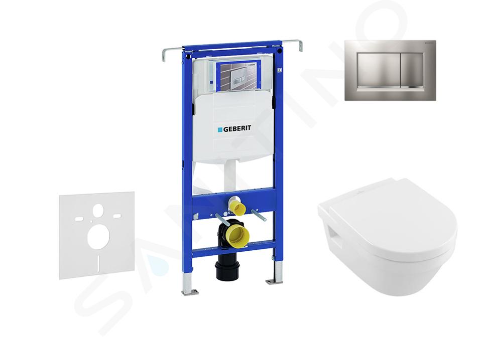 Geberit Duofix - Modul pentru WC suspendat cu clapetă Sigma30, crom mat/crom + Villeroy Boch - WC și capac, DirectFlush, SoftClose, CeramicPlus 111.355.00.5 NB7