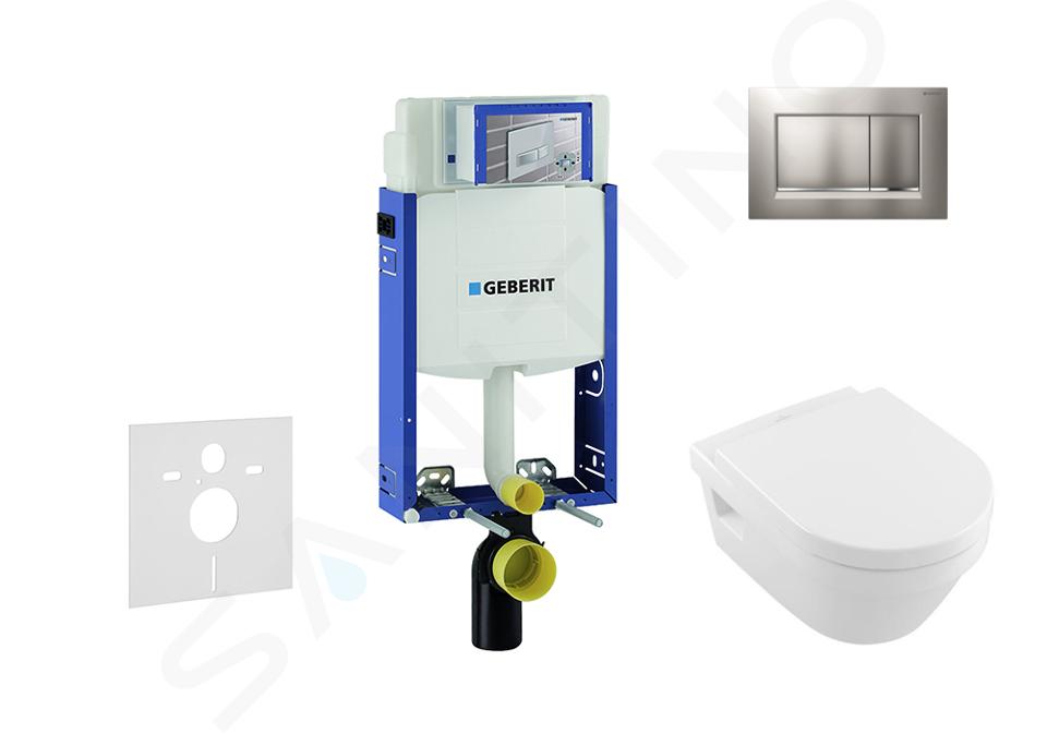 Geberit Kombifix - Bâti-support pour WC suspendu avec plaque de déclenchement Sigma30, chrome mat/chrome + Villeroy Boch – cuvette et abattant, DirectFlush, SoftClose, CeramicPlus 110.302.00.5 NB7