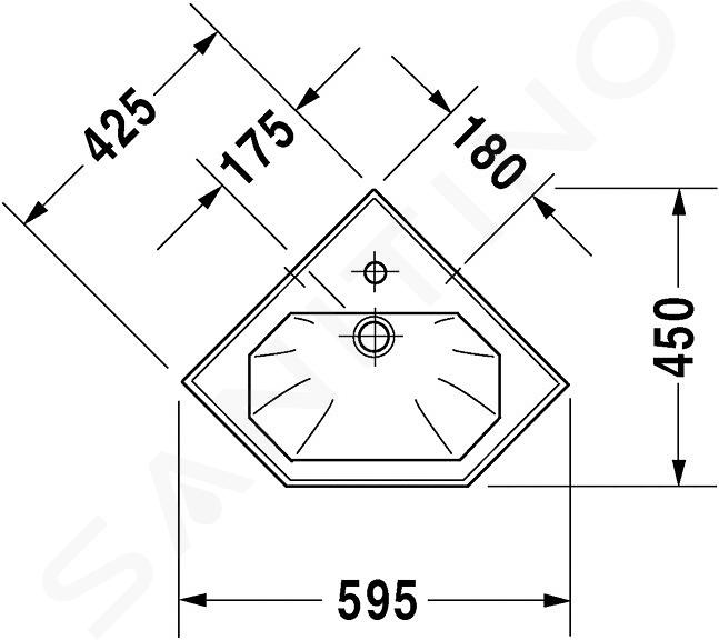 Duravit 1930 Lave-mains d'angle blanc, 1 trou de robinet - 0793420000