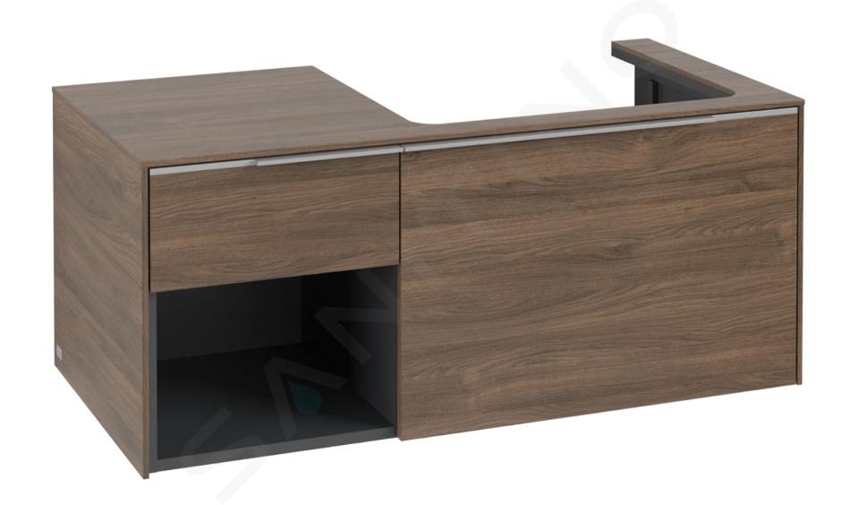 Villeroy & Boch Subway 3.0 - Umyvadlová skříňka s LED osvětlením, 41x100x52 cm, 2 zásuvky, výřez vpravo, Arizona Oak C571L0VH