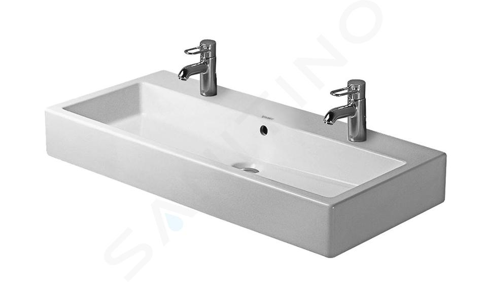 Duravit Vero - Lavabo double 100x47 cm, avec 2 trous pour robinetterie, avec WonderGliss, blanc alpin 04541000241