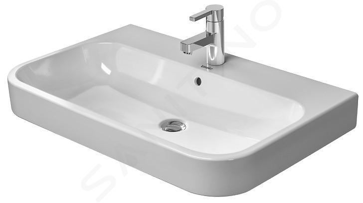 Duravit Happy D.2 - Umywalka 80x51 cm z przelewem, z otworem na baterię, z WonderGliss, biała 23188000001