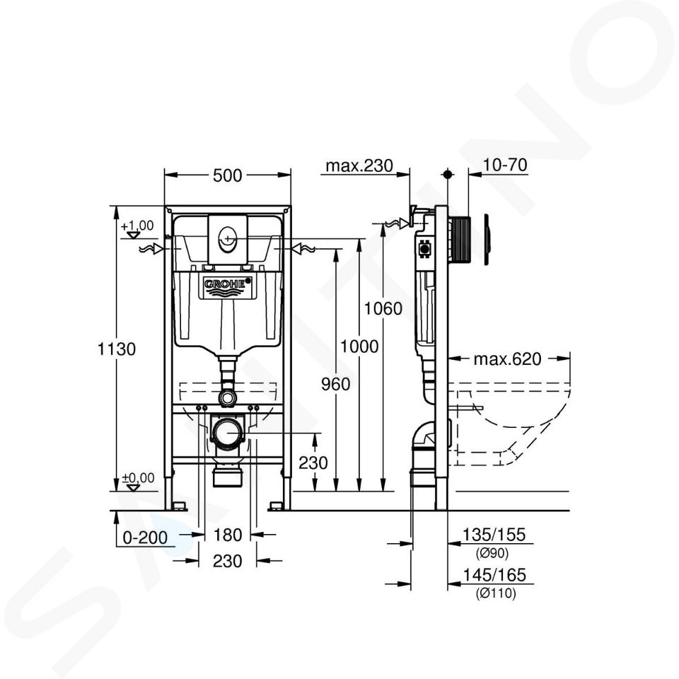 Keel Walter Cunningham regenval Grohe Rapid SL - Inbouwreservoir voor wand-WC, hoogte 1,13 m, Skate Air  bedieningsplaat, chroom 38721001 | Sanitino.nl