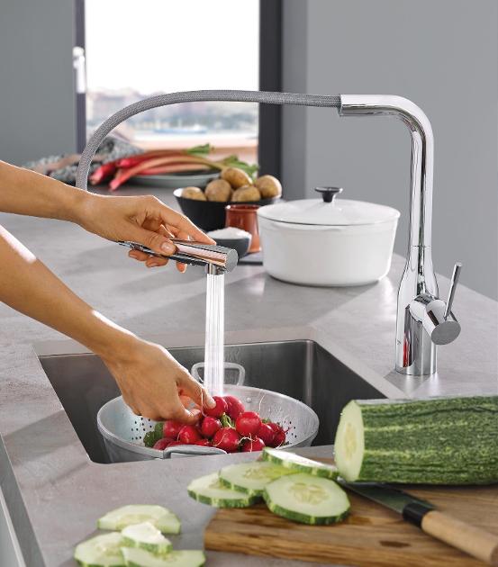 GROHE essence new robinet de cuisine avec mousseur extractible douchette pivotant  360° Hard Graphite - 30270A00 