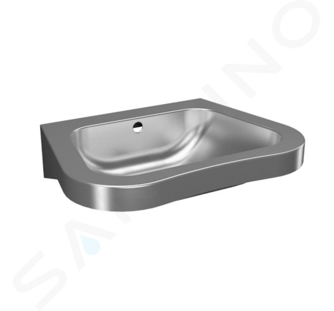 Sanela RVS wastafels - Barrièrevrije wastafel 620x505 mm, zonder kraangat, mat roestvrij staal SLUN 66