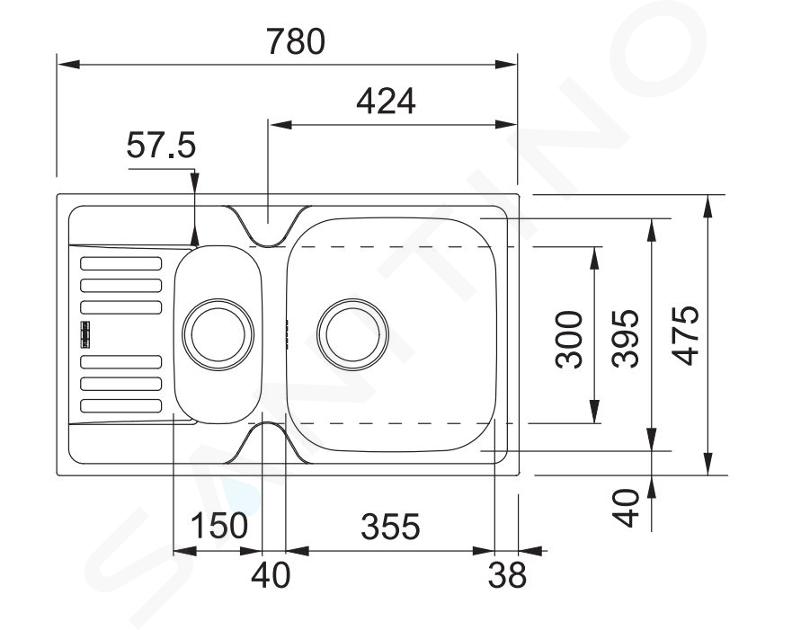 Franke Euroform - Lavello in acciaio inox EFL 614-78, 780x475 mm