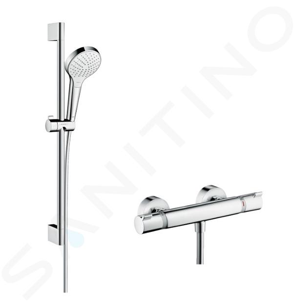 Hansgrohe Croma Select S - Set doccia Vario con termostato, 3 getti, asta doccia 65 cm, bianco/cromato 27013400