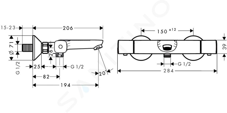 Hansgrohe Ecostat Universal - Grifo de bañera termostático, con 2 salidas,  cromo 13123000