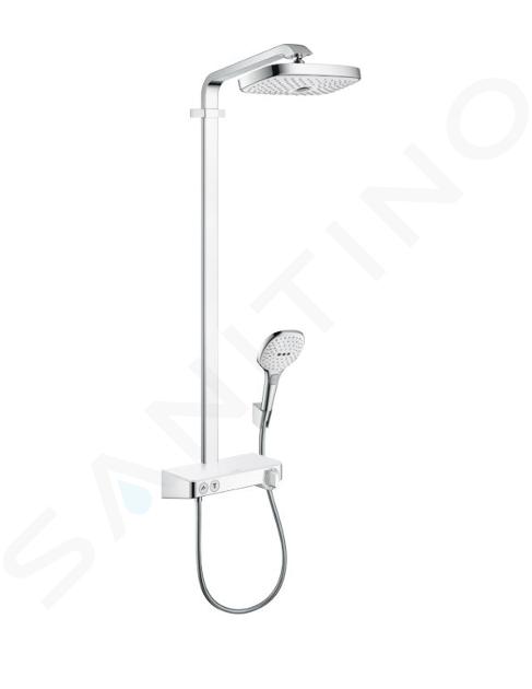 Hansgrohe Raindance Select E - Duschsäule Showerpipe 300 mit Thermostatbatterie, EcoSmart 9 l/min, 3 Strahlen, weiß / verchromt 27283400