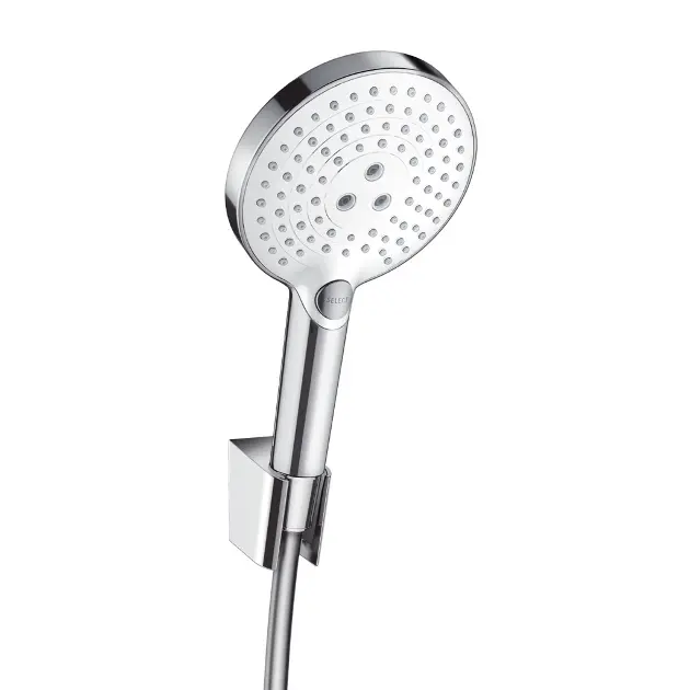 Hansgrohe Raindance Select S - Zestaw główki prysznicowej, 3 strumienie, uchwyt i wąż,  biały/chrom 26721400