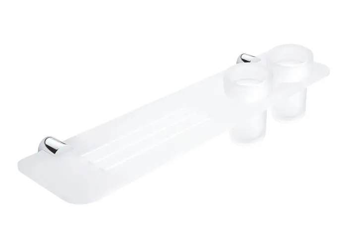 Nimco Bormo - Raft cu geamuri și găuri frezate, lungime 50 cm, plexiglas mat/cromatică mată BR X350-58DW-26