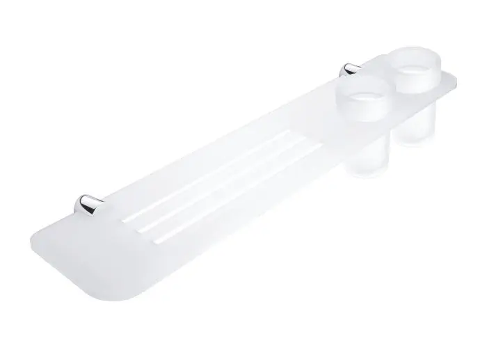 Nimco Bormo - Raft cu geamuri și găuri frezate, lungime 60 cm, plexiglas mat/cromatică mată BR X360-58DW-26