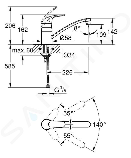 Grohe Euroeco - Miscelatore monocomando per lavello, cromato 32752000