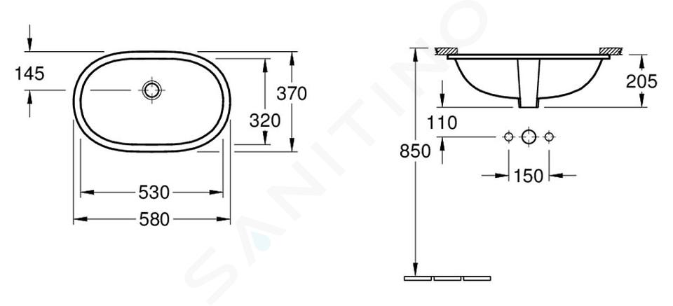 Leidingen audit Soms Villeroy & Boch O.novo - Onderbouw wastafel 530x320 mm, met overloop, wit  41625001 | Sanitino.nl