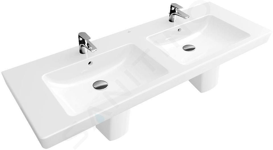 Villeroy & Boch Subway 2.0 - Dubbele meubelwastafel 1300 x 470 mm, met overloop en kraangaten, wit 7175D001