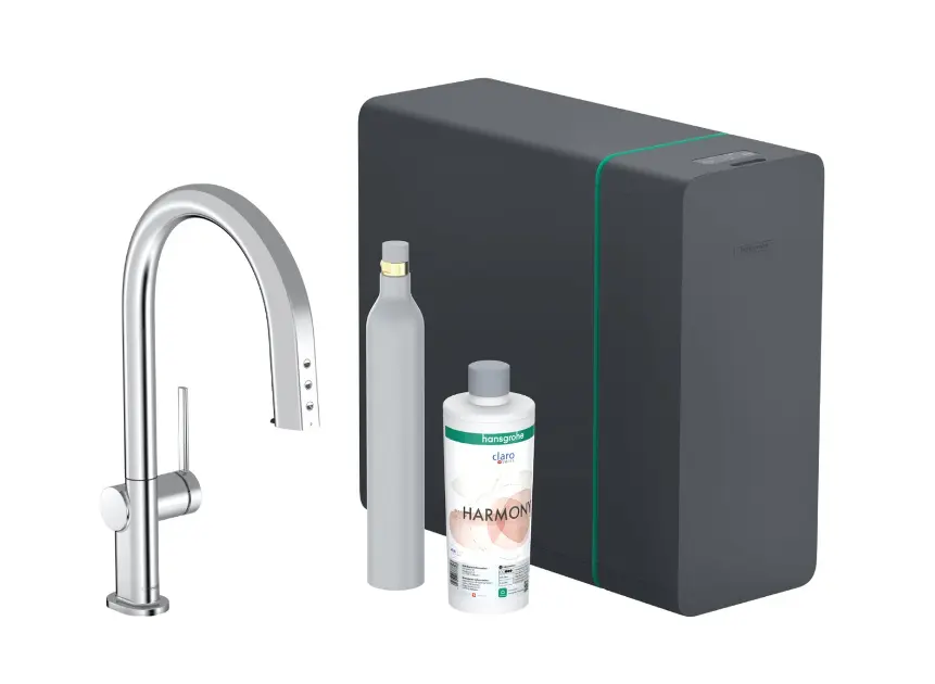 Hansgrohe Aqittura M91 - Mitigeur d'évier avec bec extractible, SodaSystem, sBox, chrome 76806000