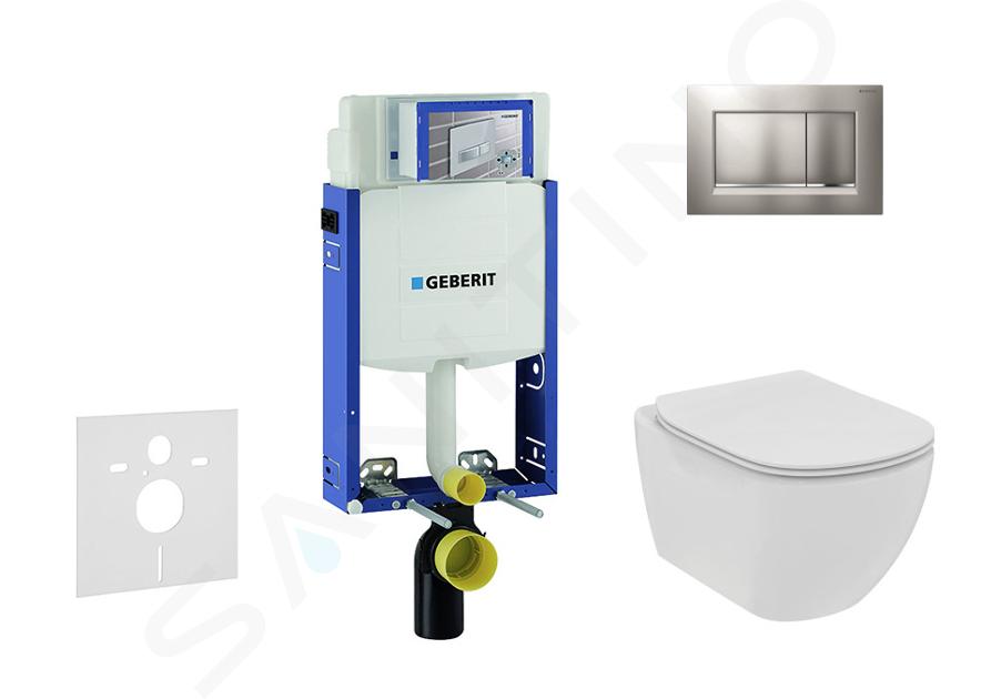 Geberit Kombifix - Set de bâti-support, WC suspendu Rimless+ abattant SoftClose Ideal Standard Tesi, plaque de déclenchement Sigma30 chrome mat/chrome 110.302.00.5 NE7