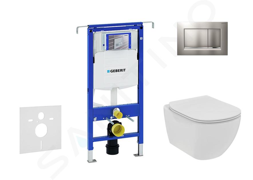 Geberit Duofix - Set de bâti-support, WC suspendu Rimless+ abattant SoftClose Ideal Standard Tesi, plaque de déclenchement Sigma30 chrome mat/chrome 111.355.00.5 NE7