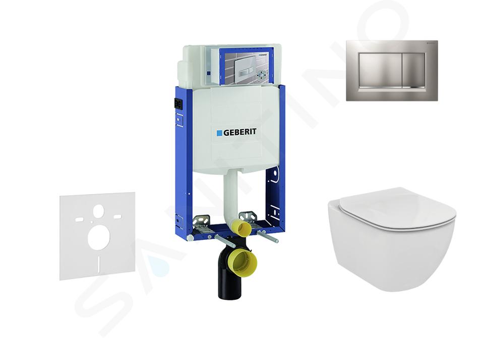 Geberit Combifix - Modulo di installazione per WC sospesi con placca di comando Sigma30, cromo opaco/cromo + WC e copriwater Ideal Standard Tesi 110.302.00.5 NF7