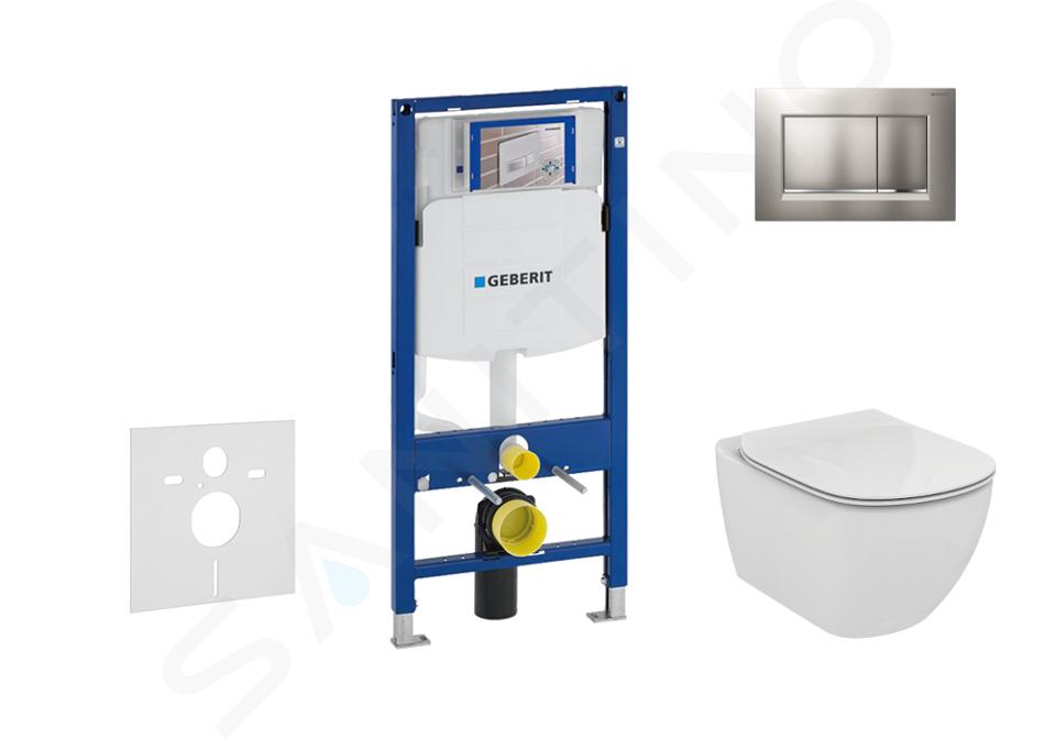 Geberit Duofix - Modulo di installazione per WC sospesi con placca di comando Sigma30, cromo opaco/cromo + WC e copriwater Ideal Standard Tesi 111.300.00.5 NF7