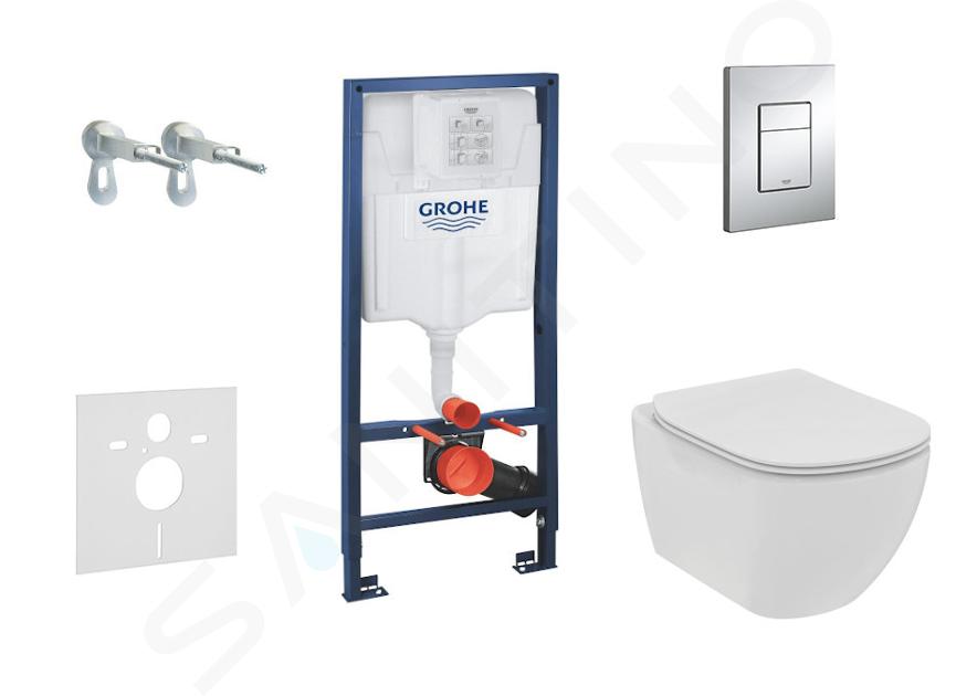 Grohe Rapid SL - Juego de módulo empotrable, inodoro suspendido, asiento Tesi softclose, rimless, pulsador de wc Skate Cosmopolitan, cromo 38528SET-KE