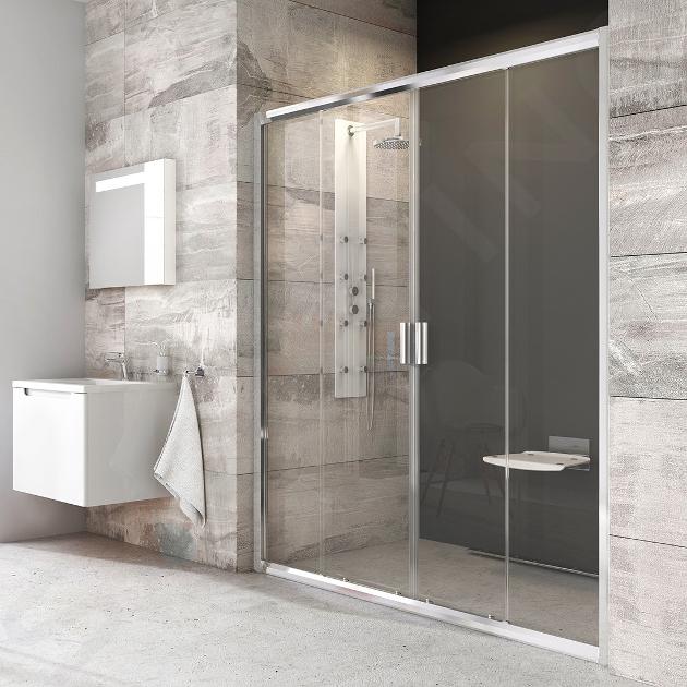 Ravak Blix - Porte de douche en quatre parties BLDP4-120, 117-121 cm, aluminium brillant/verre clair 0YVG0C00Z1