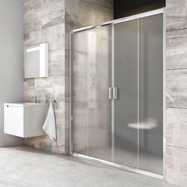 Ravak Blix - Porte de douche en quatre parties BLDP4-120, 117-121 cm, aluminium brillant/verre Grape 0YVG0C00ZG