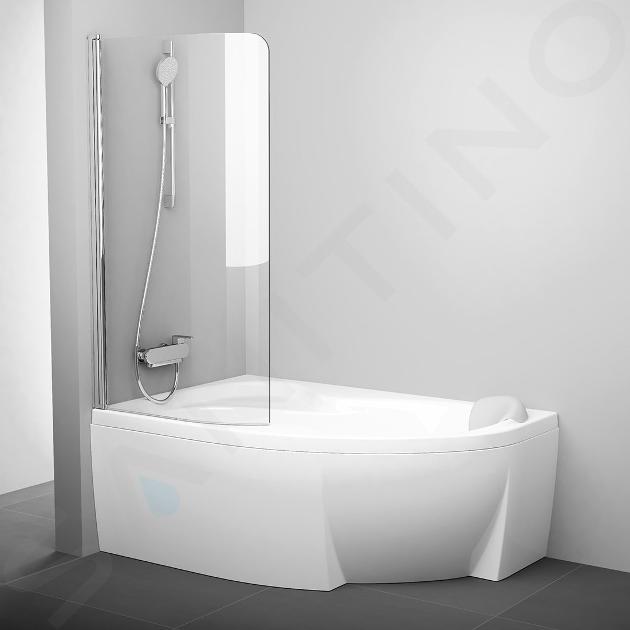 Ravak Chrome - Paroi de baignoire monobloc CVSK1 Rosa, gauche, 850x1500 mm, aluminium brillant/verre transparent 7QLM0C00Y1