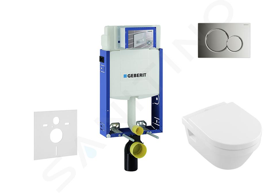 Geberit Kombifix - Inbouwreservoir voor hangend toilet met SIGMA01 bedieningsknop, glanzend chroom + Villeroy Boch - hangend toilet en wc-bril, DirectFlush, SoftClose, CeramicPlus 110.302.00.5 NB2