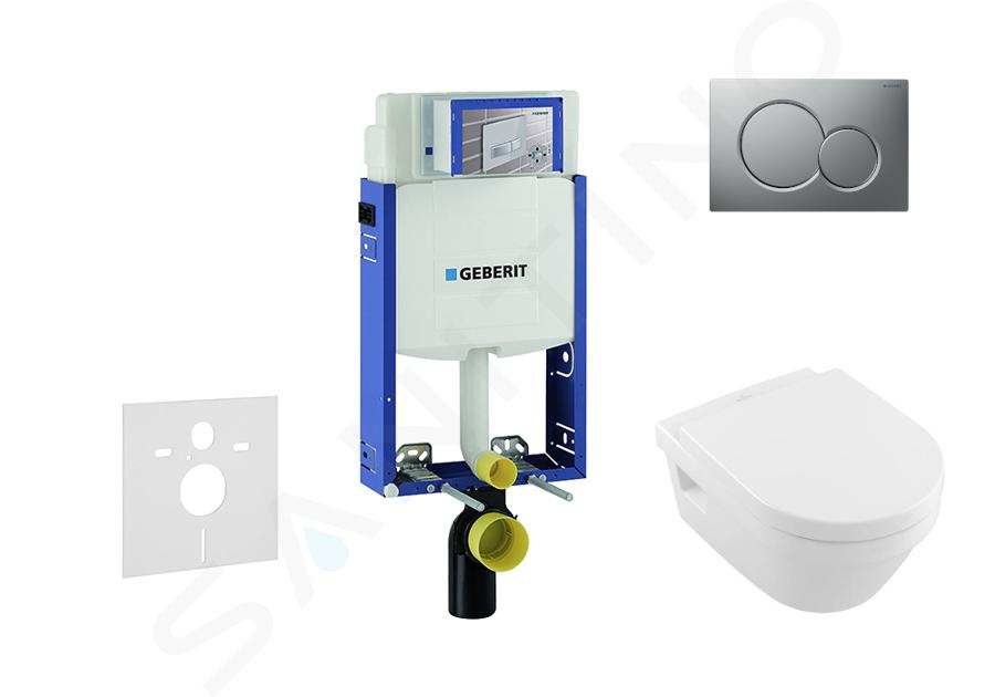 Geberit Kombifix - Inbouwreservoir voor hangend toilet met SIGMA01 bedieningsknop, mat chroom + Villeroy Boch - hangend toilet en wc-bril, DirectFlush, SoftClose, CeramicPlus 110.302.00.5 NB3