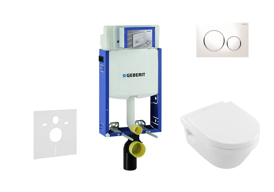 Geberit Kombifix - Set předstěnové instalace, klozetu a sedátka Villeroy & Boch, tlačítka Sigma20, DirectFlush, SoftClose, CeramicPlus, bílá/chrom 110.302.00.5 NB4