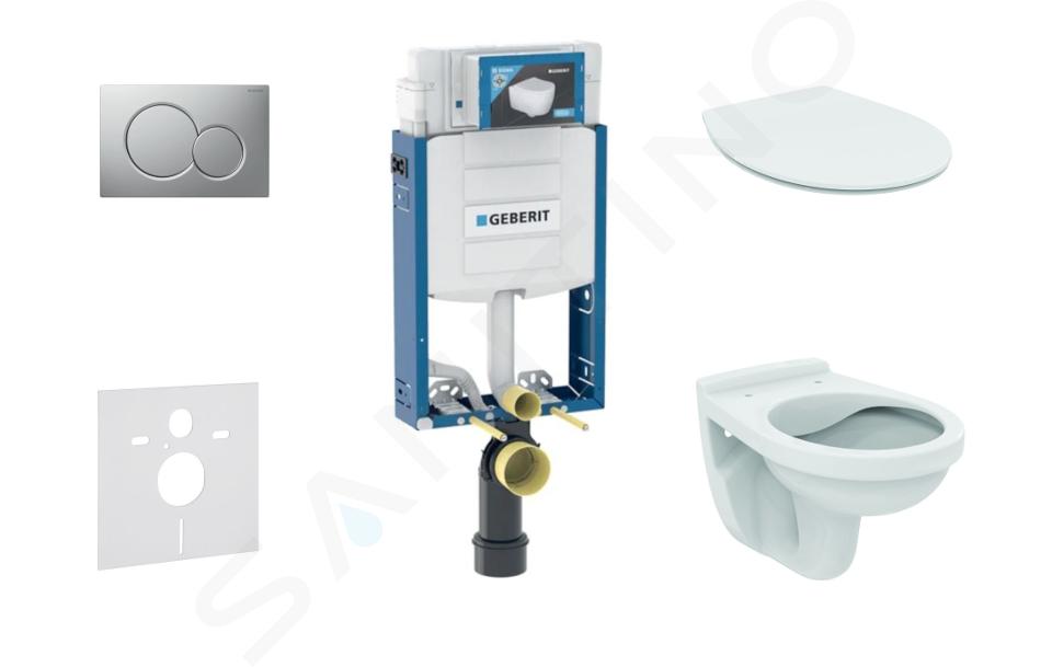 Geberit Kombifix - Installationselement für Wand-WC mit Betätigungsplatte SIGMA01, Chrom matt + WC Alpha und WC Sitz 110.302.00.5 ND3