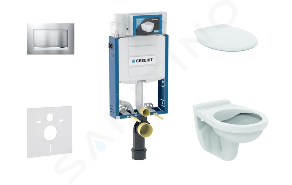 Geberit Kombifix - Módulo para inodoro suspendido con pulsador Sigma30, cromo mate/cromo + Ideal Standard Quarzo - WC y asiento 110.302.00.5 NR7