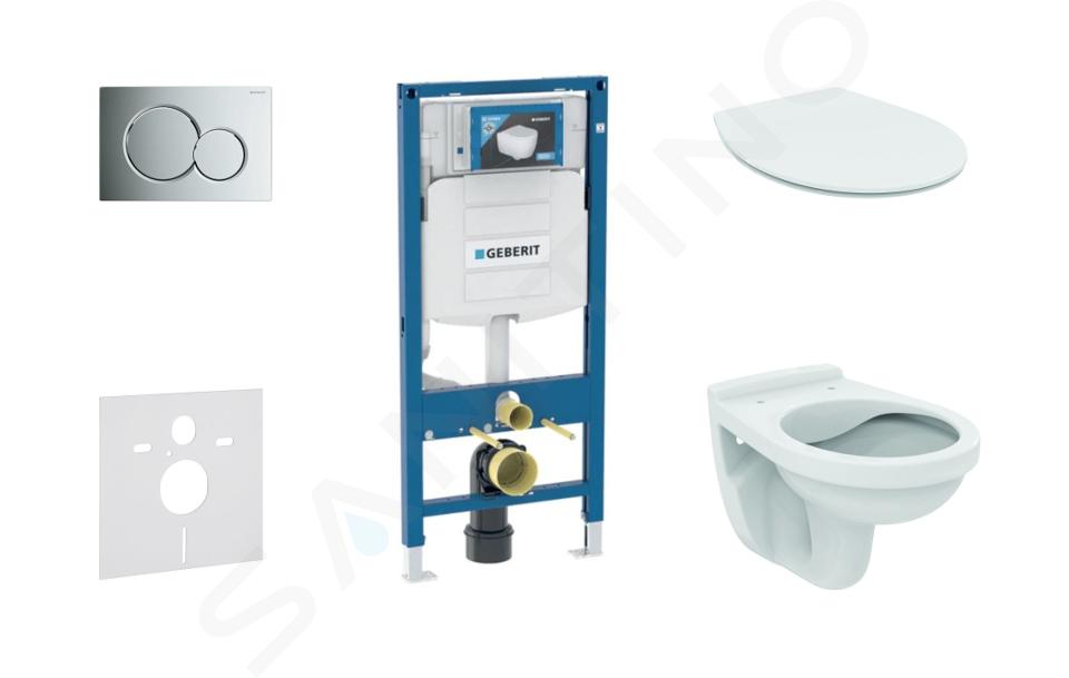 Geberit Duofix - Installationselement für Wand-WC mit Betätigungsplatte SIGMA01, Chrom glänzend + WC Alpha und WC Sitz 111.300.00.5 ND2