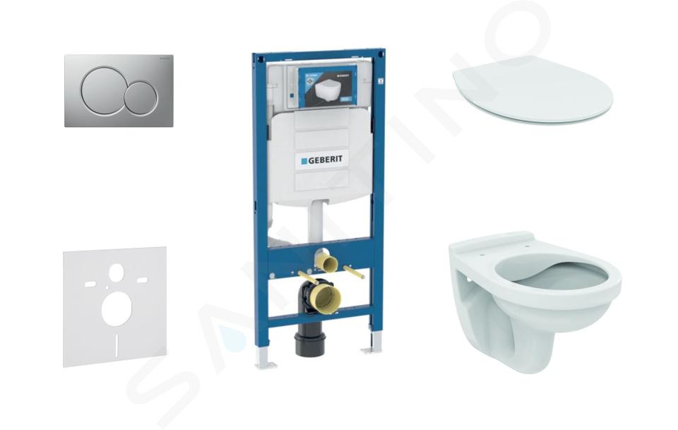 Geberit Duofix - Installationselement für Wand-WC mit Betätigungsplatte SIGMA01, Chrom matt + WC Alpha und WC Sitz 111.300.00.5 ND3