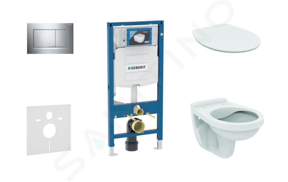 Geberit Duofix - Installationselement für Wand-WC mit Betätigungsplatte SIGMA30, Chrom/Chrom glänzend + WC Alpha und WC Sitz 111.300.00.5 ND6