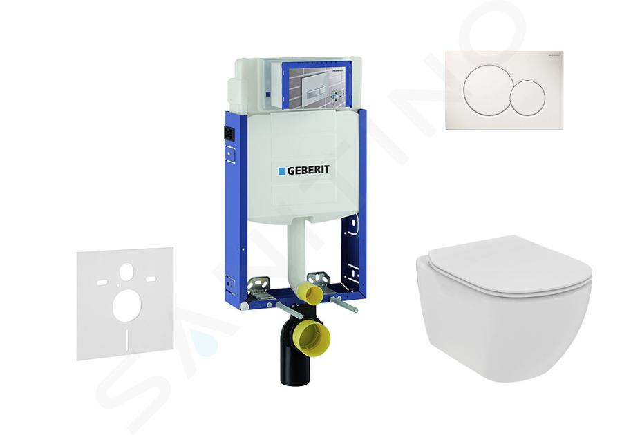 Geberit Kombifix - Inbouwreservoir voor hangend toilet met SIGMA01 bedieningsknop, alpine wit + Ideal Standard Tesi - hangend toilet en wc-bril, Rimless, SoftClose 110.302.00.5 NE1