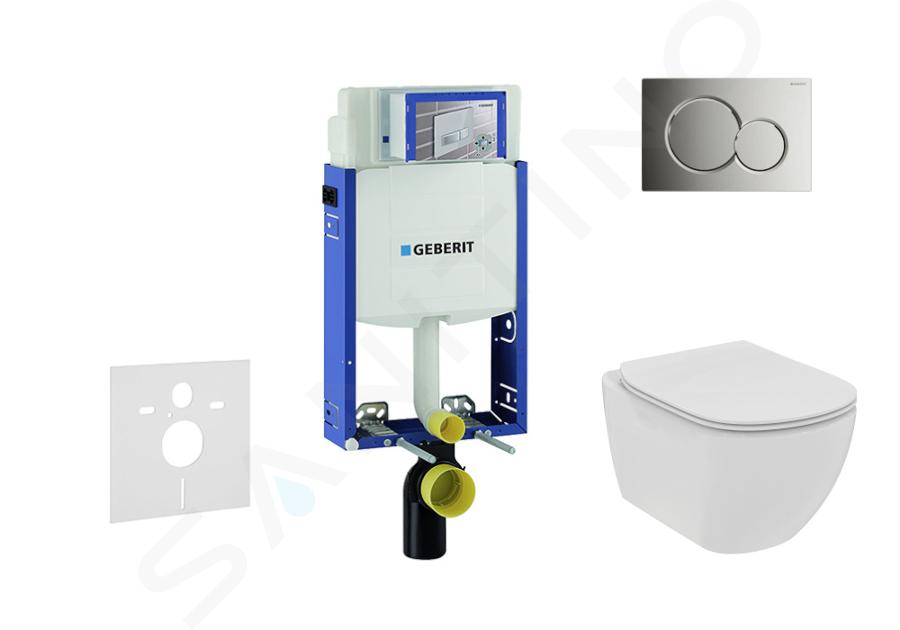 Geberit Kombifix - Inbouwreservoir voor hangend toilet met SIGMA01 bedieningsknop, glanzend chroom + Ideal Standard Tesi - hangend toilet en wc-bril, Rimless, SoftClose 110.302.00.5 NE2