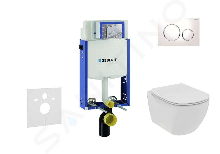 Geberit Combifix - Set di installazione a parete, WC e sedile Ideal Standard Tesi, placca Sigma20, Rimless, SoftClose, bianco/cromo 110.302.00.5 NE4