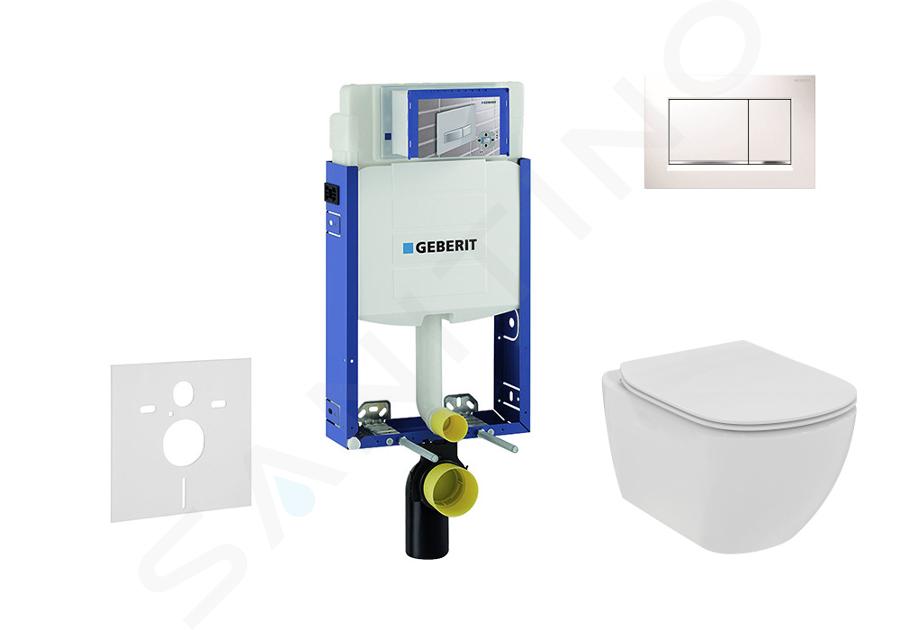 Geberit Kombifix - Inbouwreservoir voor hangend toilet met SIGMA30 bedieningsknop, wit/glanzend chroom + Ideal Standard Tesi - hangend toilet en wc-bril, Rimless, SoftClose 110.302.00.5 NE5