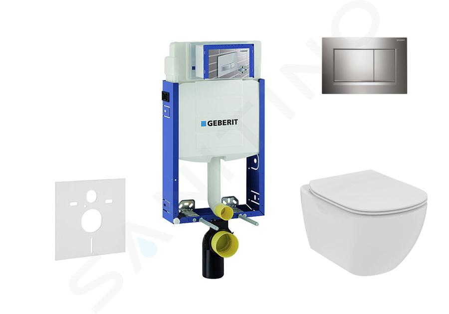 Geberit Kombifix - Inbouwreservoir voor hangend toilet met SIGMA30 bedieningsknop, glanzend chroom/chroom mat  + Ideal Standard Tesi - hangend toilet en wc-bril, Rimless, SoftClose 110.302.00.5 NE6