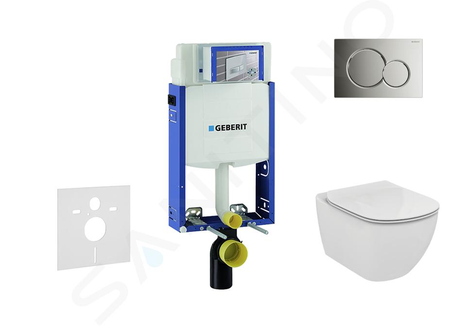 Geberit Combifix - Modulo di installazione per WC sospesi con placca di comando Sigma01, cromo lucido + WC e copriwater, Ideal Standard Tesi 110.302.00.5 NF2