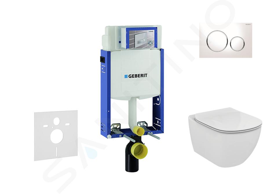 Geberit Kombifix - Set voorwandinstallatie, toilet en zitting Ideal Standard Tesi, Sigma20 bedieningsplaat, wit/chroom 110.302.00.5 NF4