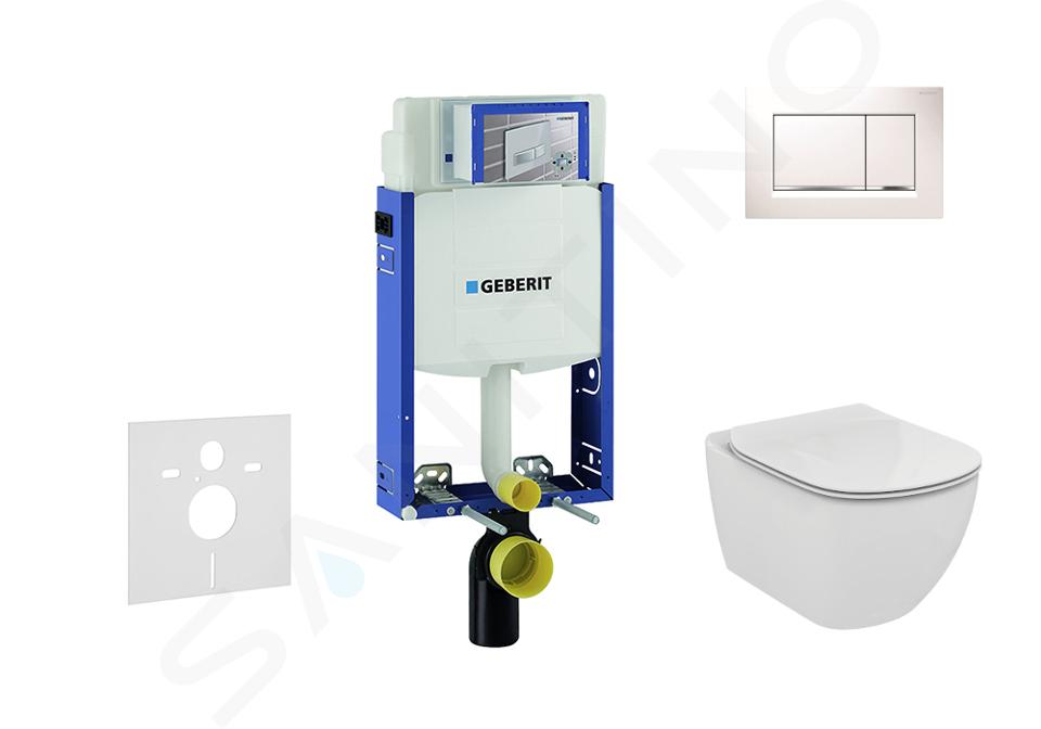 Geberit Combifix - Modulo di installazione per WC sospesi con placca di comando Sigma30, bianca/cromo lucido + WC e copriwater, Ideal Standard Tesi 110.302.00.5 NF5