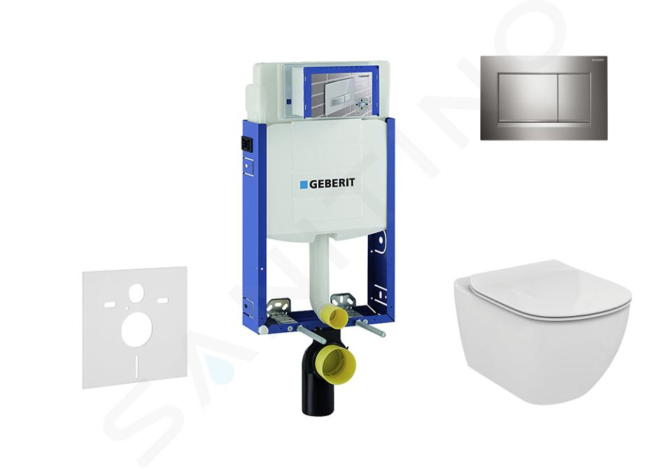 Geberit Kombifix - Installationselement für Wand-WC mit Betätigungsplatte SIGMA30, Weiß/Chrom glänzend + Ideal Standard Tesi - WC und WC Sitz 110.302.00.5 NF6