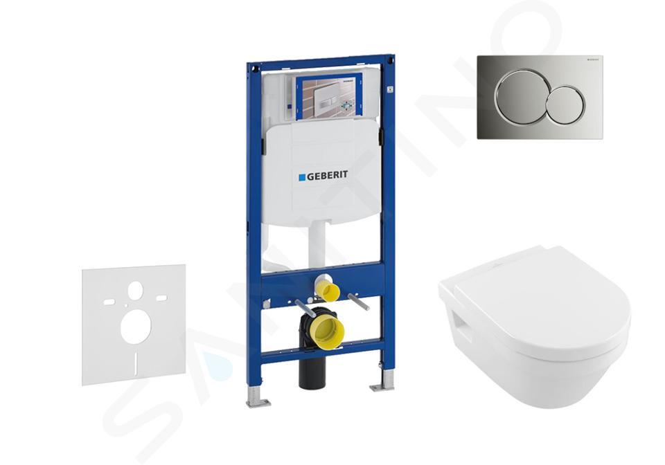 Geberit Duofix - Modul pro závěsné WC s tlačítkem Sigma01, lesklý chrom + Villeroy Boch - WC a sedátko, DirectFlush, SoftClose, CeramicPlus 111.300.00.5 NB2