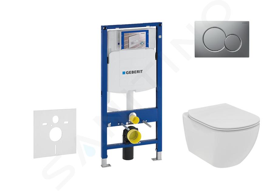 Geberit Duofix - Set de bâti-support, WC suspendu Rimless + abattant SoftClose Ideal Standard Tesi, plaque de déclenchement Sigma01 chrome mat 111.300.00.5 NE3