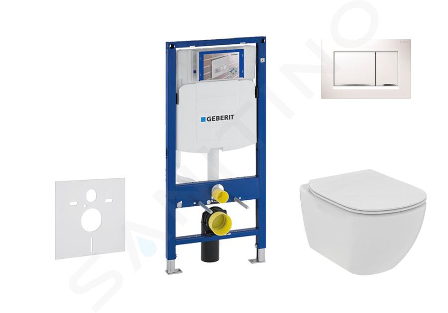 Geberit Duofix - Set de bâti-support, WC suspendu Rimless + abattant SoftClose Ideal Standard Tesi, plaque de déclenchement Sigma30 blanc/chrome 111.300.00.5 NE5