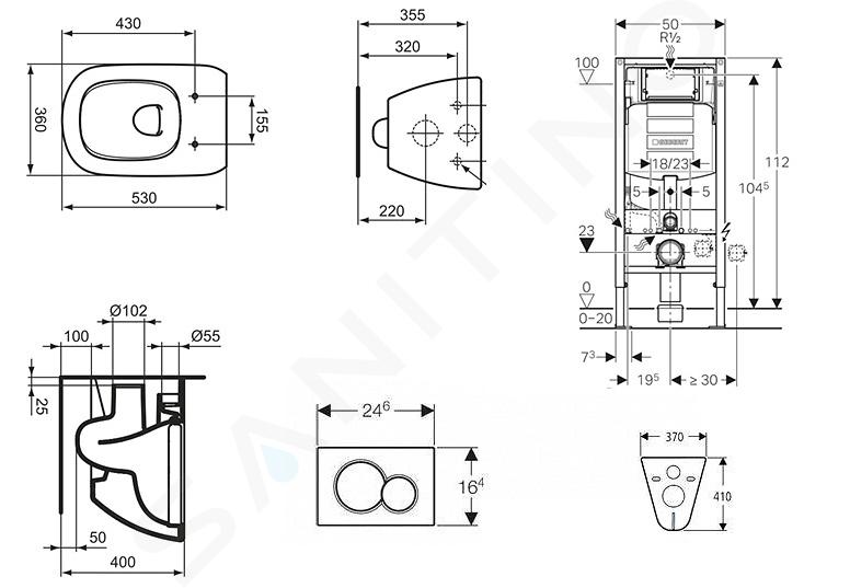 Proportioneel solidariteit opener Geberit Duofix - Inbouwreservoir voor hangend toilet met SIGMA01  bedieningsknop, glanzend chroom + Ideal Standard Tesi - hangend toilet en wc-bril  111.300.00.5 NF2 | Sanitino.nl