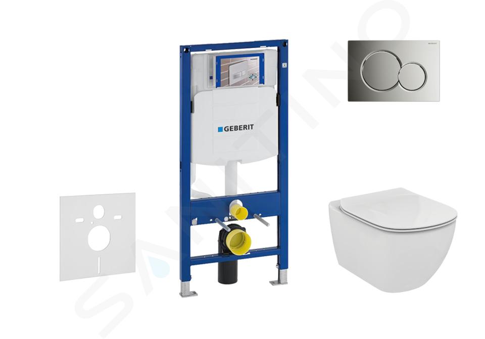 Geberit Duofix - Bâti-support pour WC suspendu avec plaque de déclenchement Sigma 01, chrome brillant + Ideal Standard Tesi – cuvette et abattant 111.300.00.5 NF2